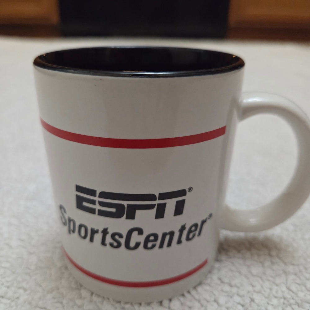 ESPN SportsCenter Coffee Mug White Ceramic Black Interior Sports Fan Gift